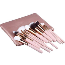 Load image into Gallery viewer, Fabulous Chic Brush Set (15 Piece) Pink Suede Makeup Brushes